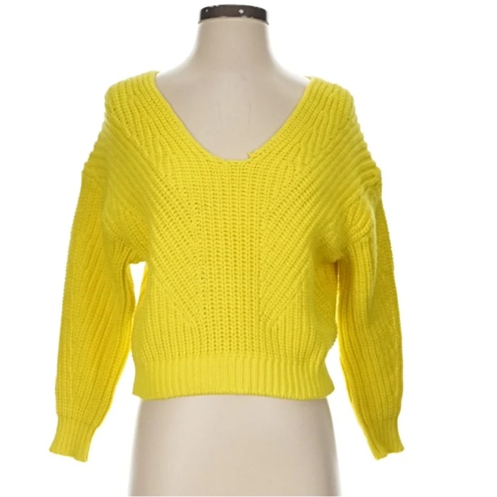 Maeve Bright Yellow V-Neck Chunky Knit Sweater
